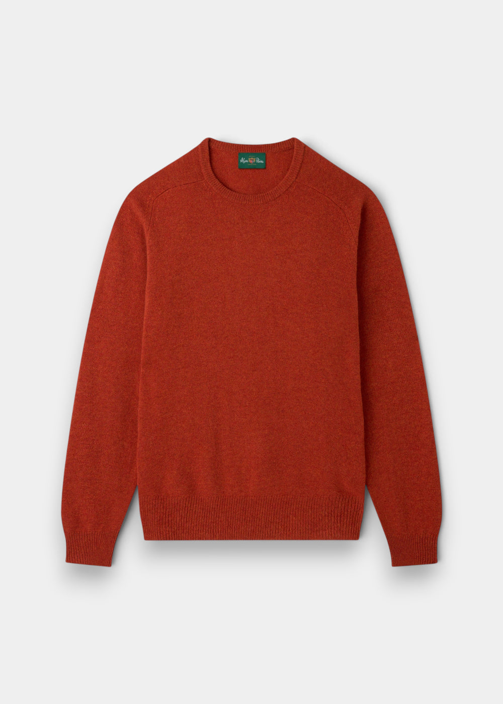 Alan Paine Lenzie men's crew neck jumper in ember orange, crafted from 100% soft lambswool with saddle shoulder detail.