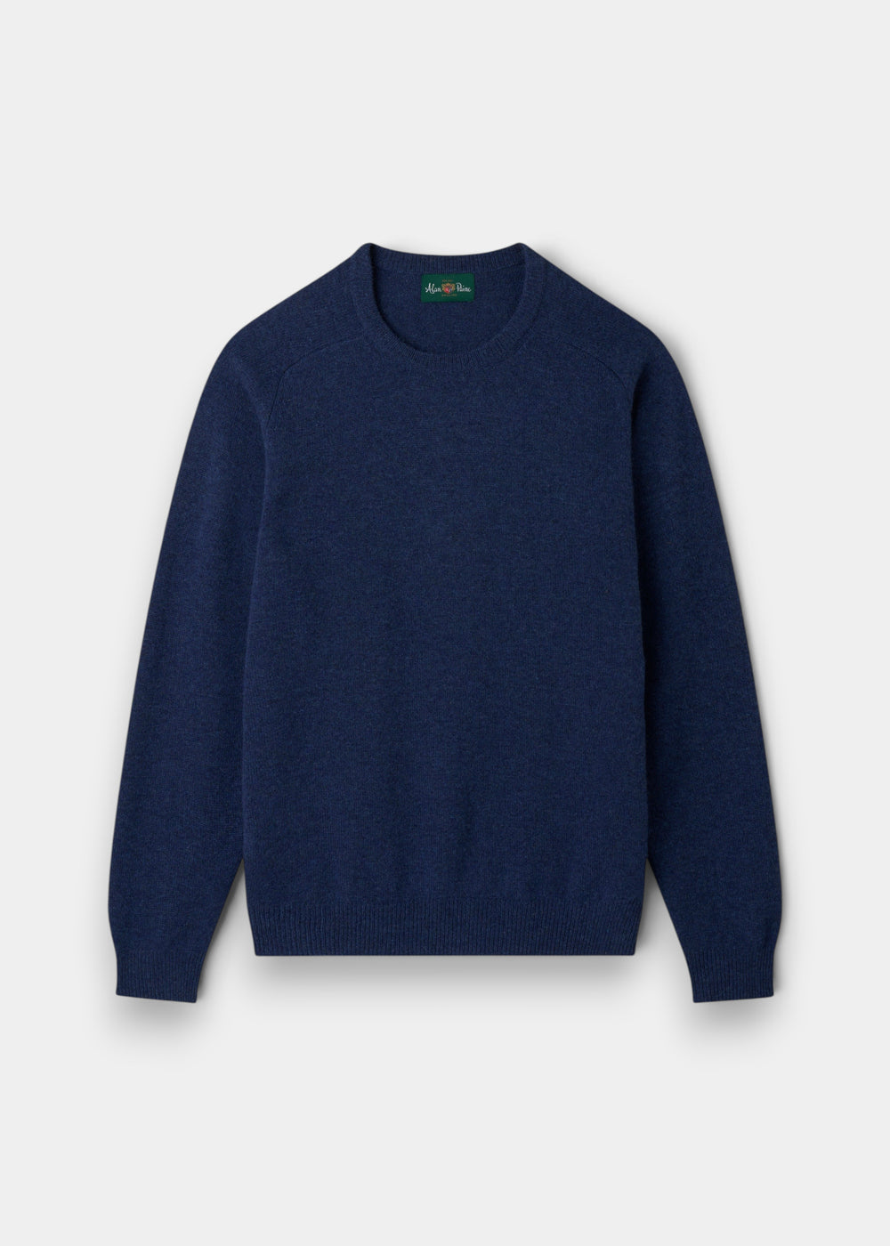 Alan Paine Lenzie men's crew neck jumper in rhapsody blue, crafted from soft lambswool with saddle shoulder detail.