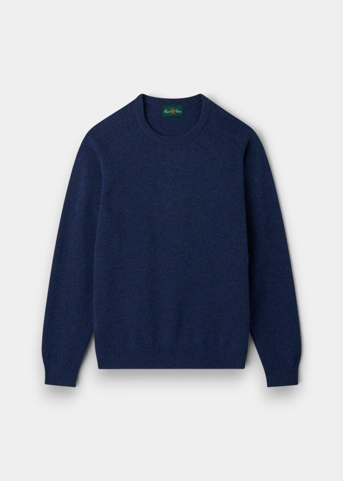 Alan Paine Lenzie men's crew neck jumper in rhapsody blue, crafted from soft lambswool with saddle shoulder detail.