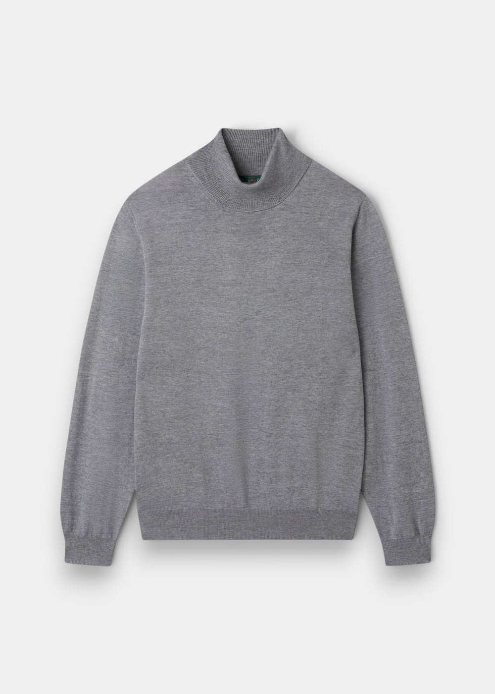 Alan Paine Linton light grey merino wool roll neck jumper with ribbed hem and cuffs in a regular fit