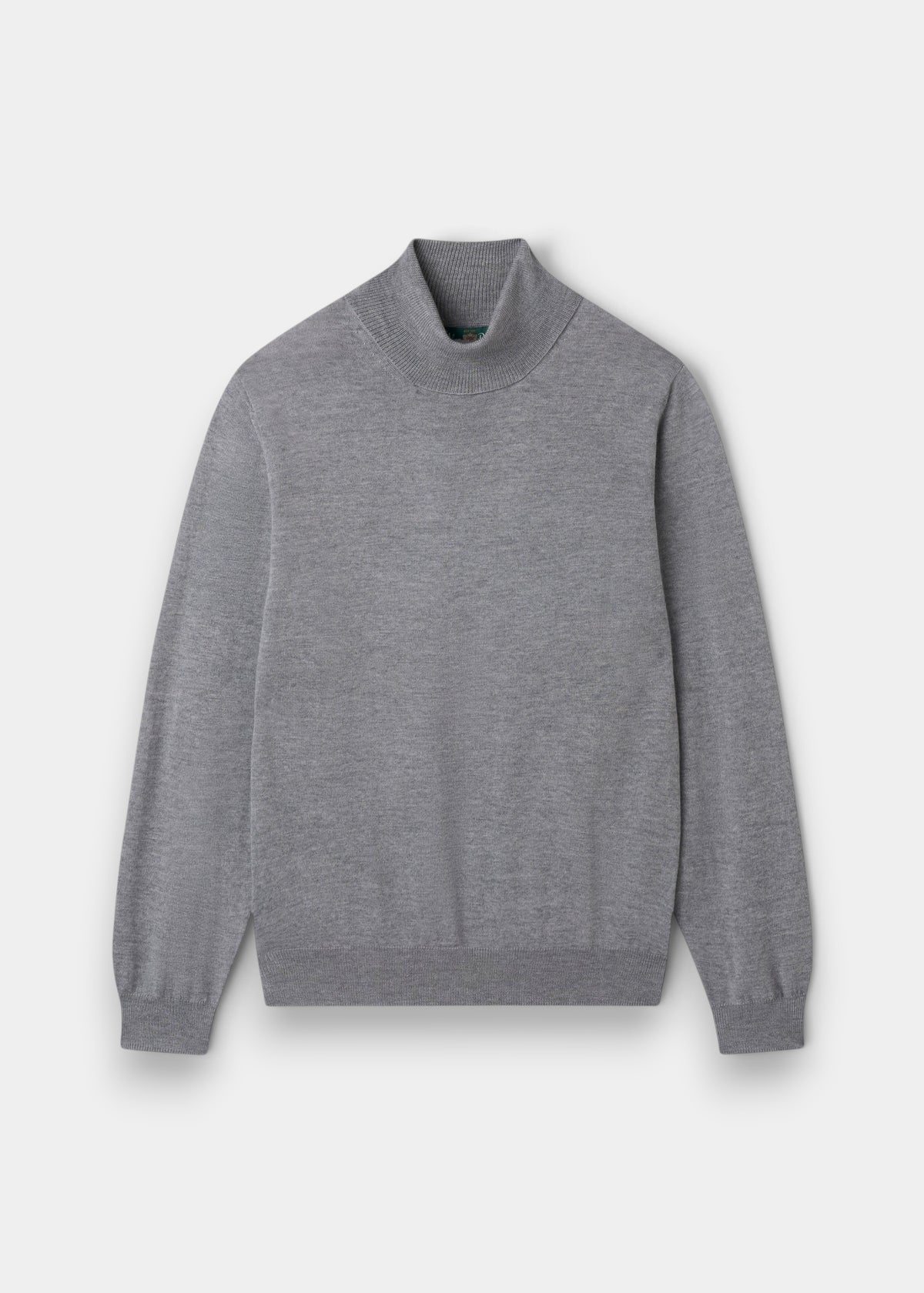 Alan Paine Linton light grey merino wool roll neck jumper with ribbed hem and cuffs in a regular fit