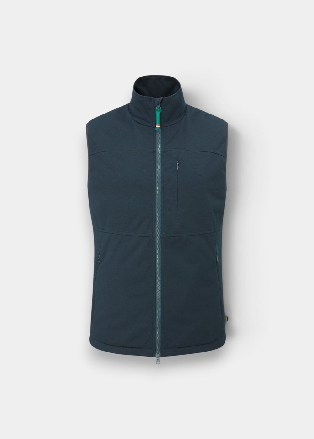 Alan Paine Mossley men's navy wind stopper gilet with zip pockets and a high collar in a regular fit.