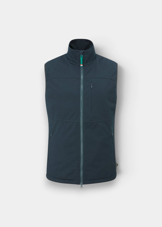 Alan Paine Mossley men's navy wind stopper gilet with zip pockets and a high collar in a regular fit.