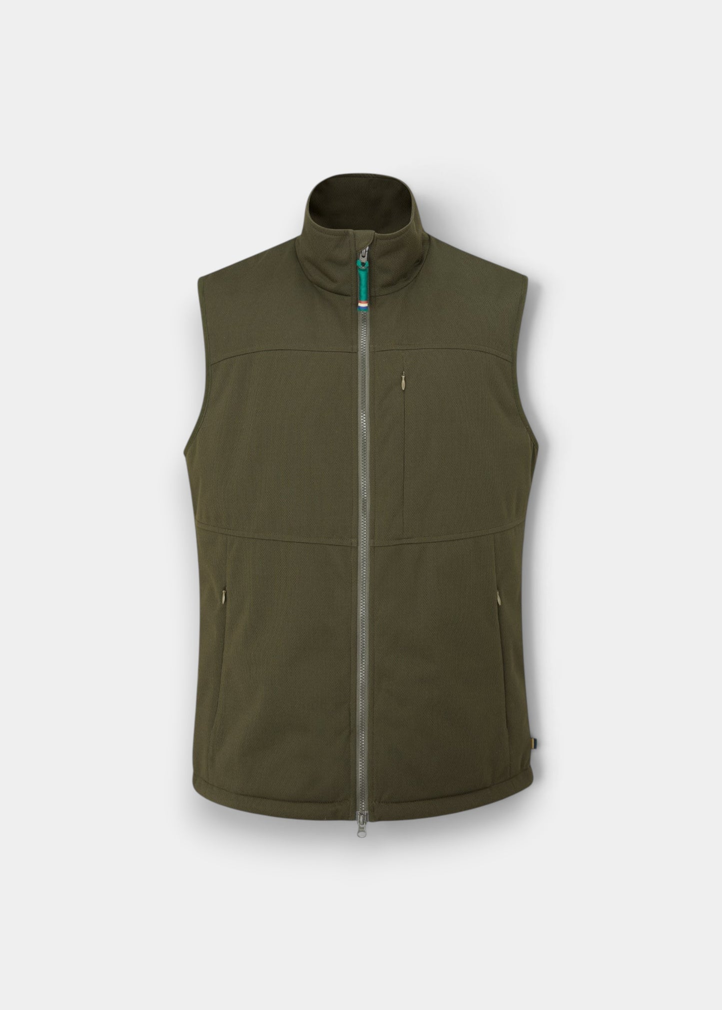 Alan Paine Mossley men's olive wind stopper gilet with zip pockets and a high collar in a regular fit.