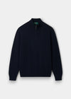 Hanbury Pure Cashmere Quarter Zip Jumper in dark navy, regular fit, shown on a plain light background.
