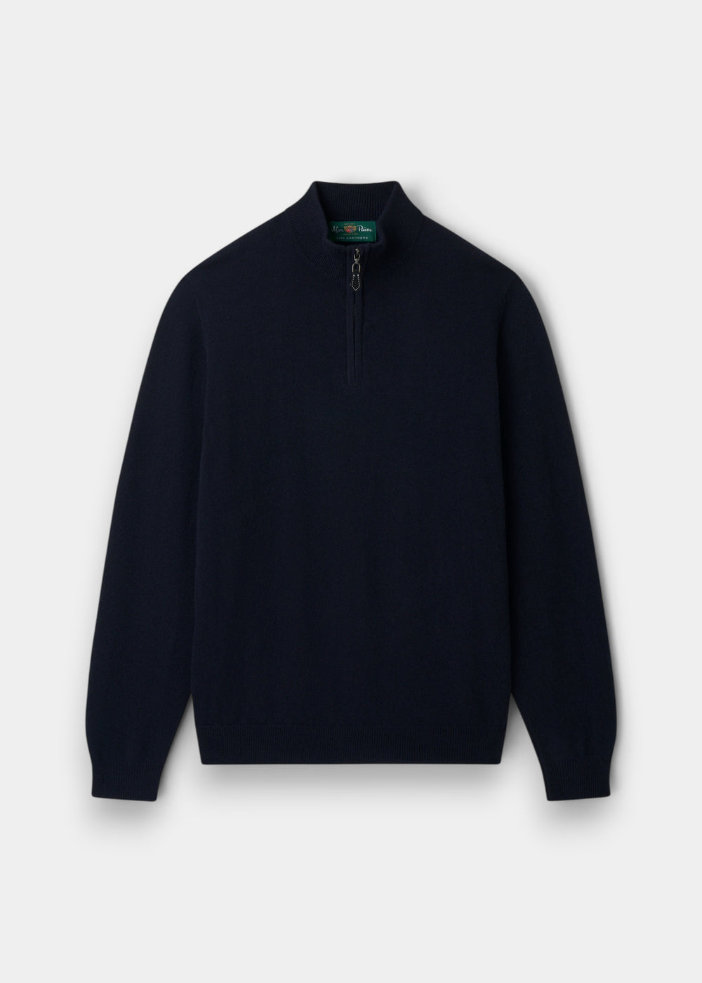 Hanbury Pure Cashmere Quarter Zip Jumper in dark navy, regular fit, shown on a plain light background.