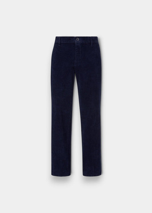 Alan Paine navy corduroy trousers for men featuring a button fly and classic straight leg fit.