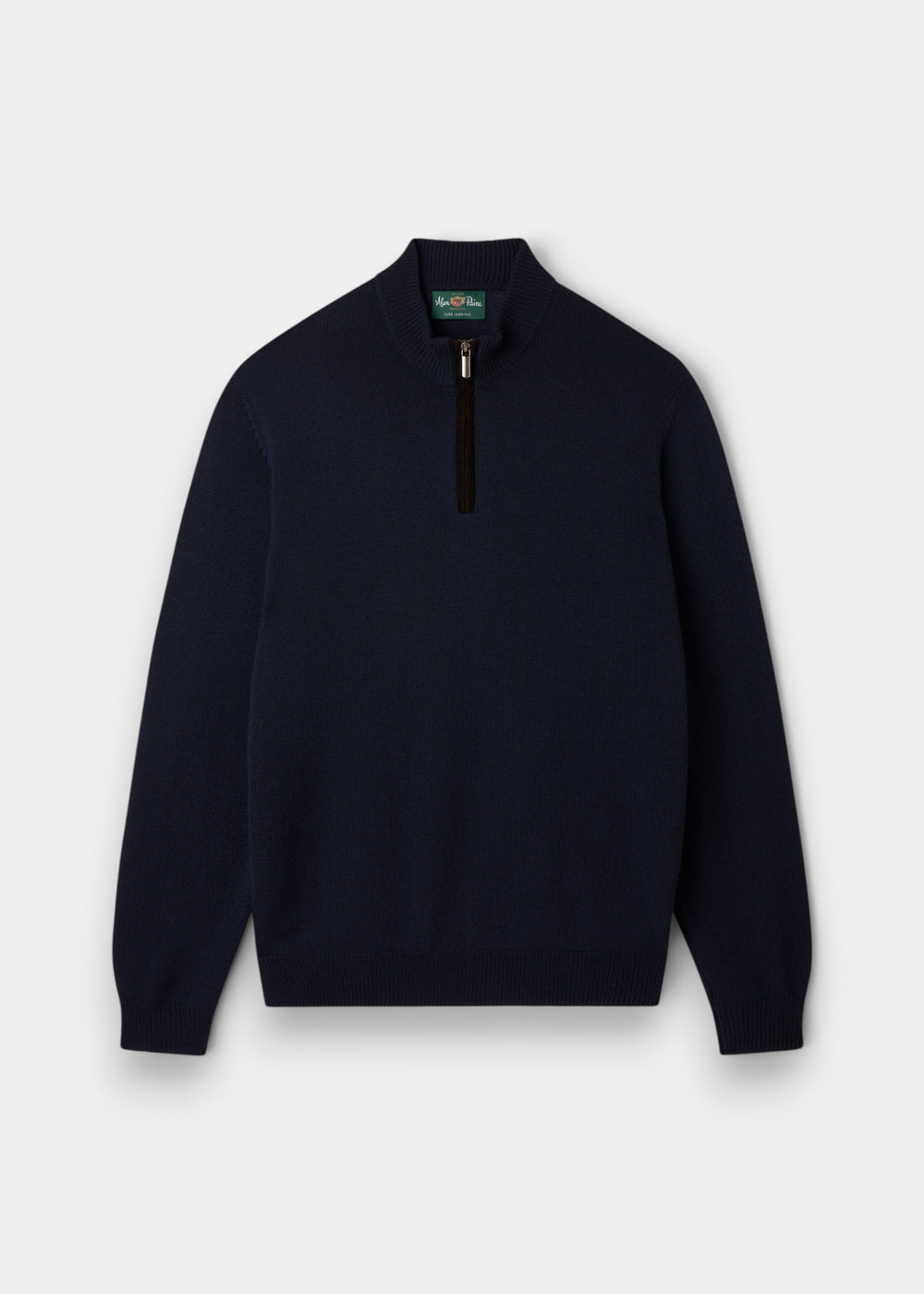 Kinmere Merino Wool Quarter Zip Jumper in dark navy, laid flat on a white background.