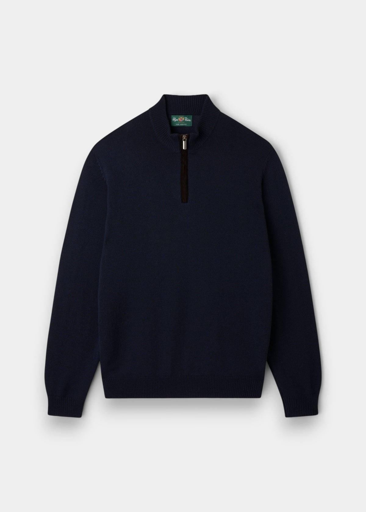 Kinmere Merino Wool Quarter Zip Jumper in dark navy, laid flat on a white background.