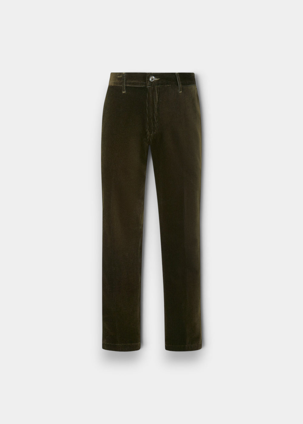 Alan Paine men's olive cotton corduroy trousers with a classic button fly and textured cord finish.