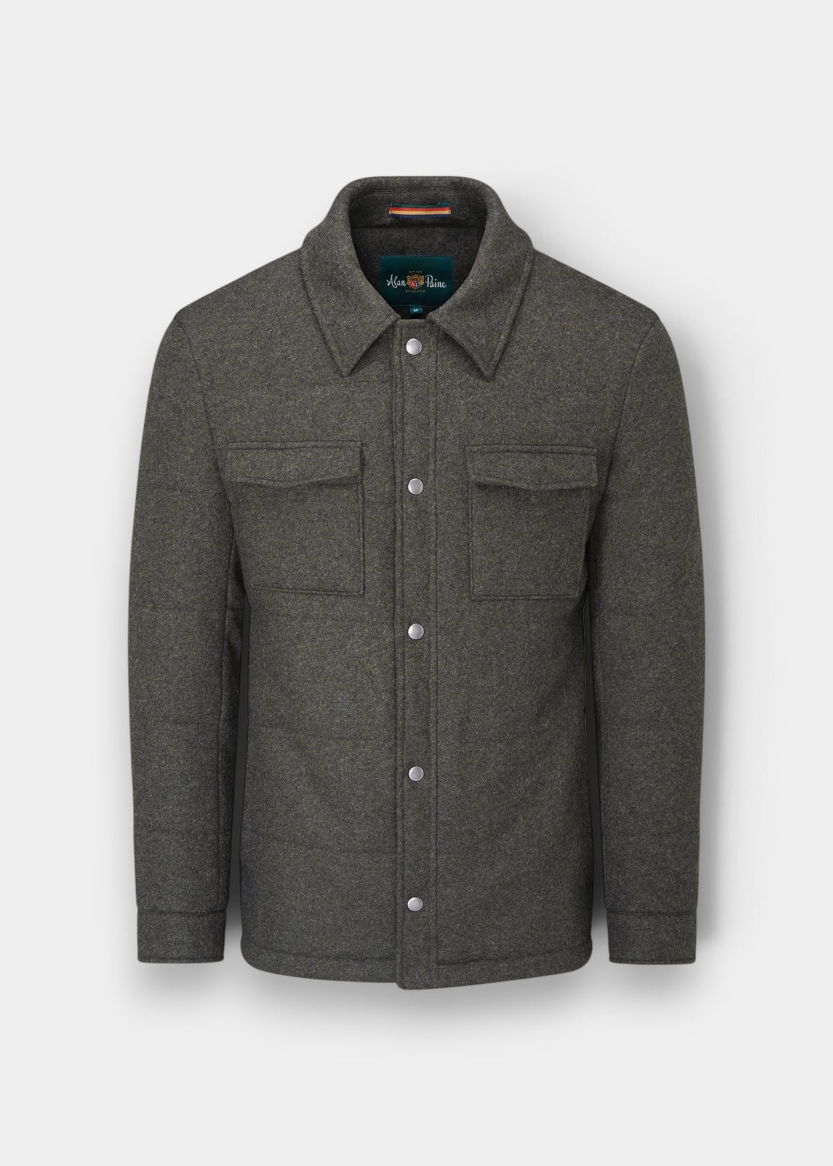 Alan Paine Richmond men's olive green quilted wool-blend shacket with stud fastenings and chest pockets