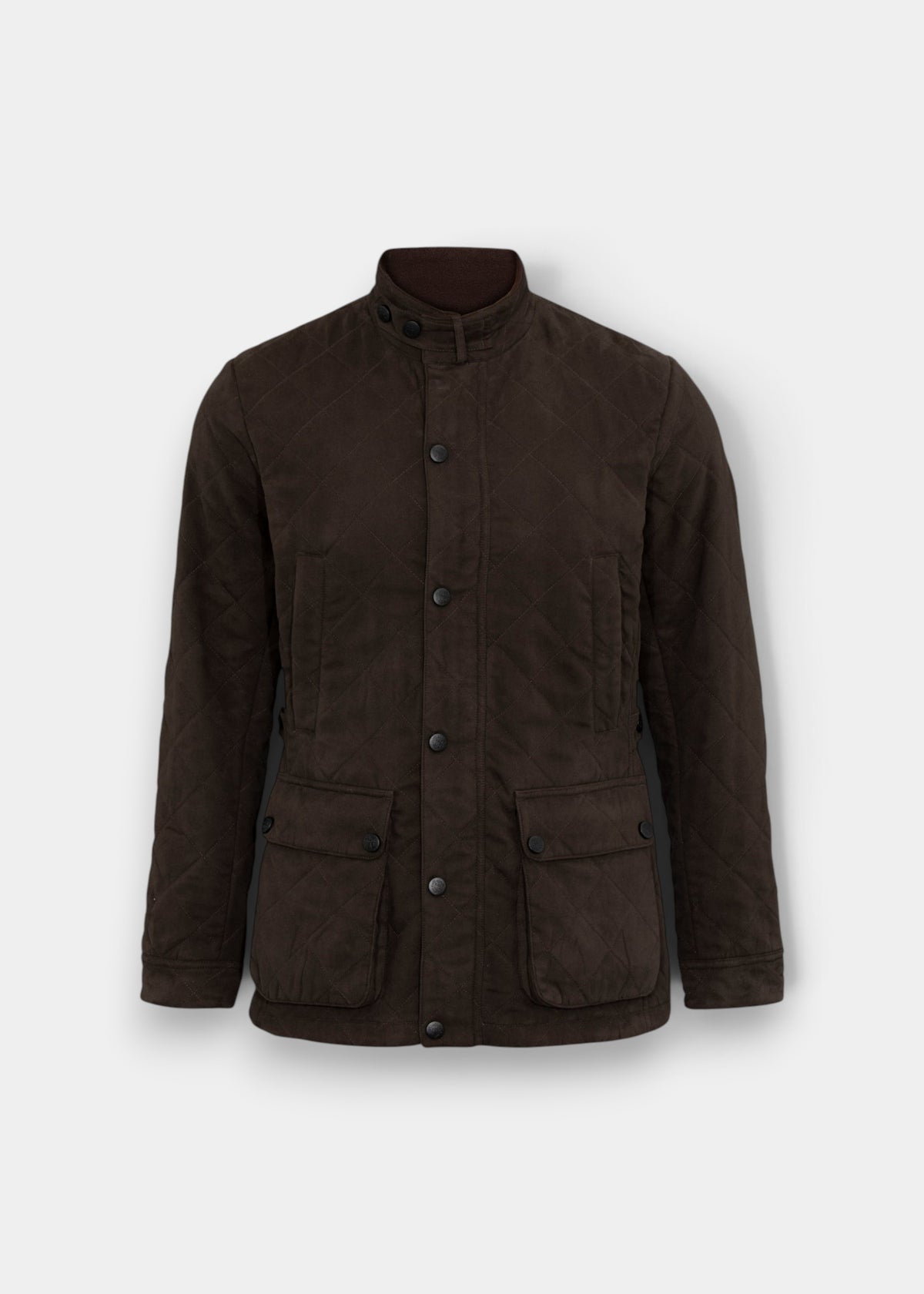 Alan Paine olive quilted jacket with a soft-touch water-repellent finish, fleece-lined collar, and utility pockets.
