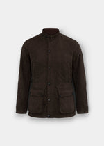 Alan Paine olive quilted jacket with a soft-touch water-repellent finish, fleece-lined collar, and utility pockets.