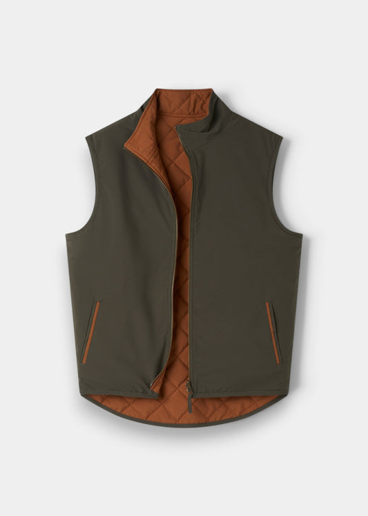 Alan Paine Swifthall reversible city gilet in olive and cider with quilted lining and contrast piping details.