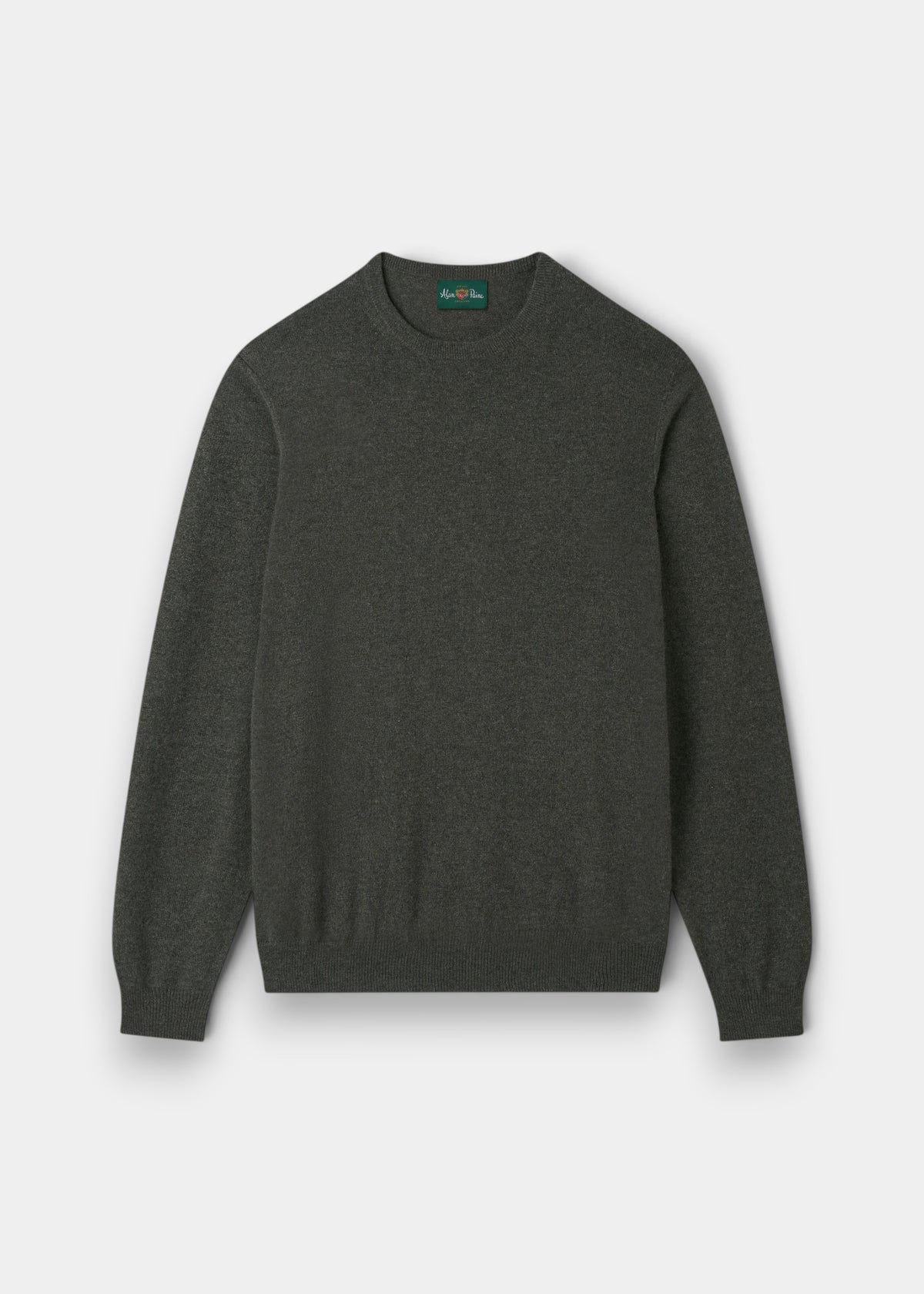 Alan Paine Melfort crew neck jumper in rosemary green 100% cashmere with ribbed hem and cuffs