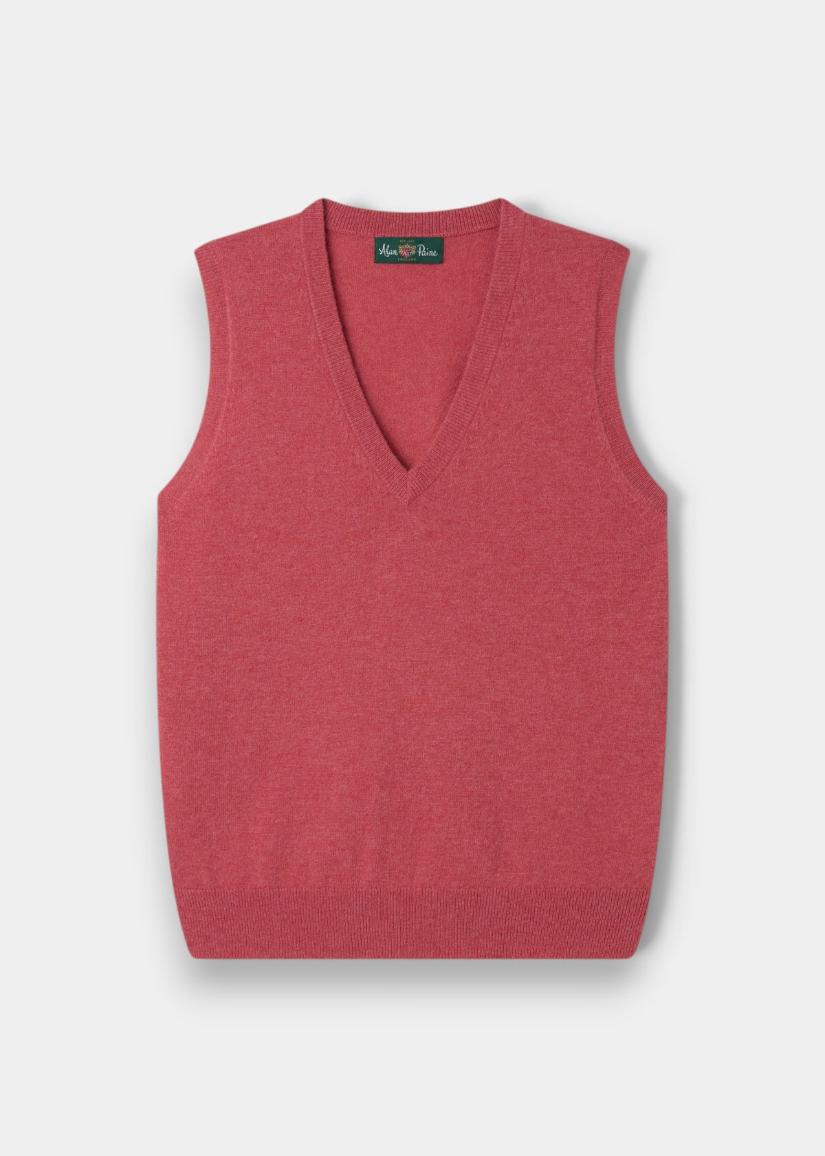 Erin Wool & Cashmere V-Neck Slipover in Rouge: Sleeveless red vest with V-neck, shown laid flat on white background.