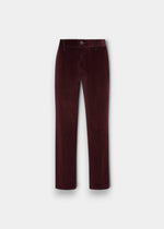 Alan Paine men's wine red cotton corduroy trousers with a button fly and classic straight leg fit.