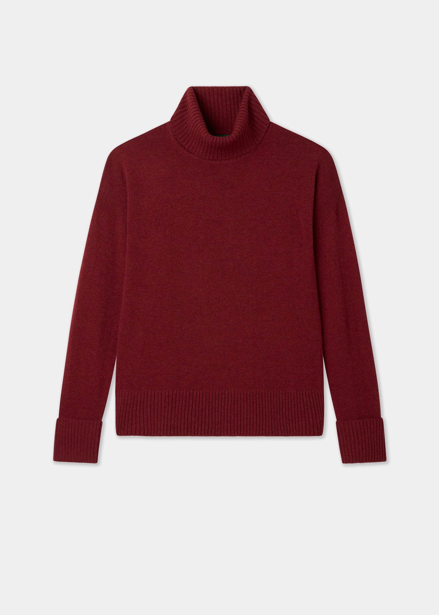 Ladies wool and cashmere roll neck jumper in Berry Red