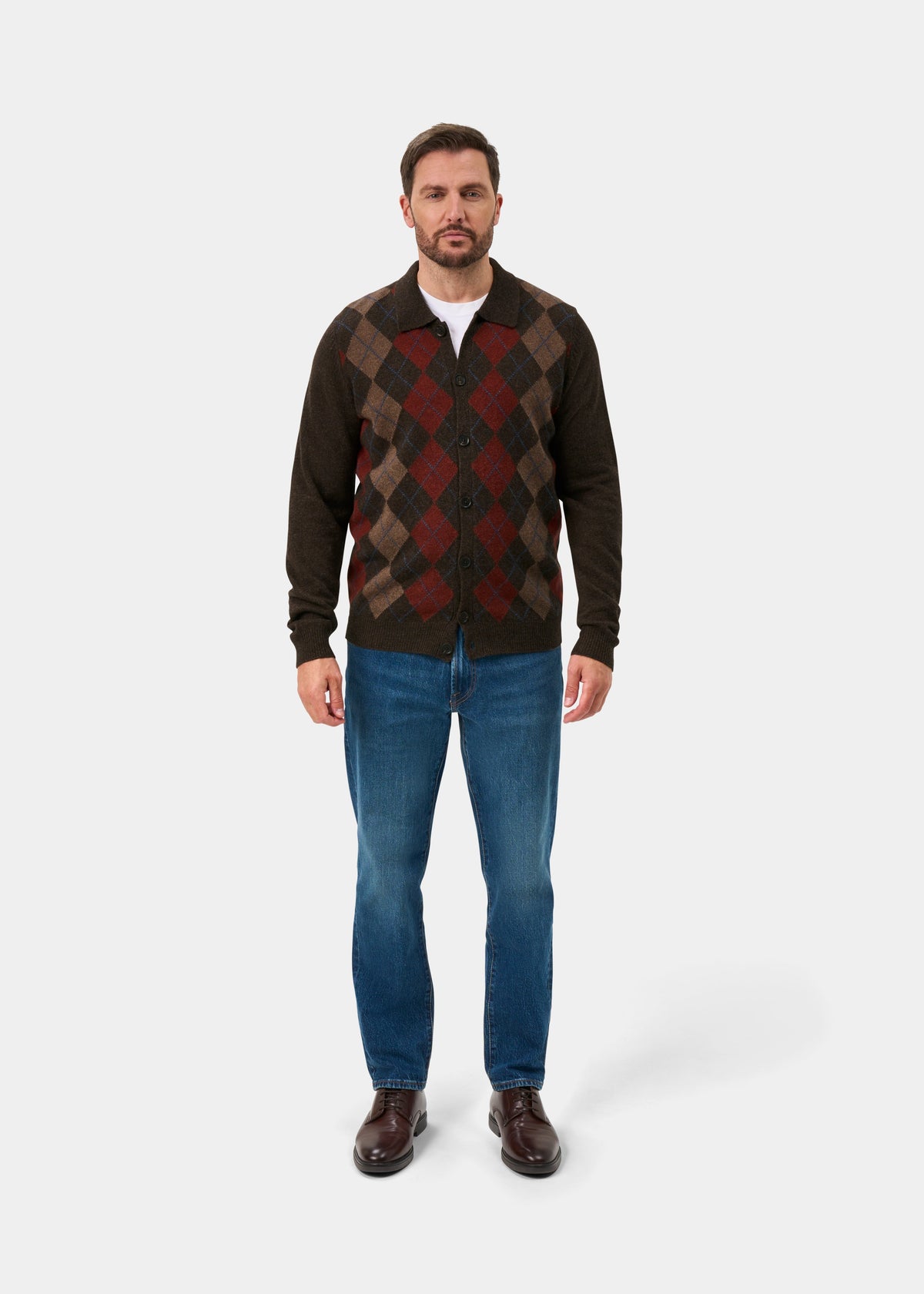 Buckton Lambswool Argyle Front Shirt In Cocoa - Regular Fit