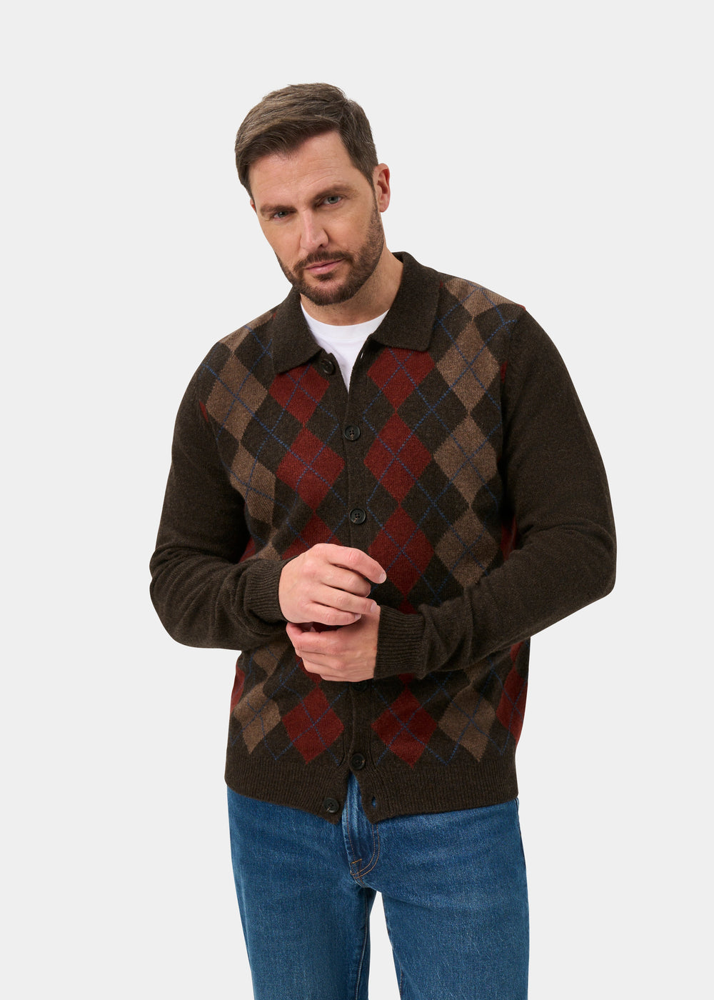 Buckton Lambswool Argyle Front Shirt In Cocoa - Regular Fit