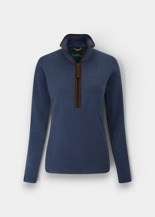 Alan Paine navy ladies microfleece half zip jacket with faux suede trim and front pockets