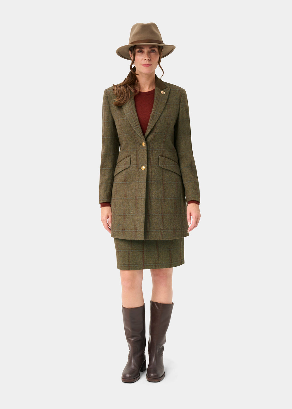 Combrook Ladies Tweed Water Repellent Mid-Thigh Coat in Laurel -  Regular Fit