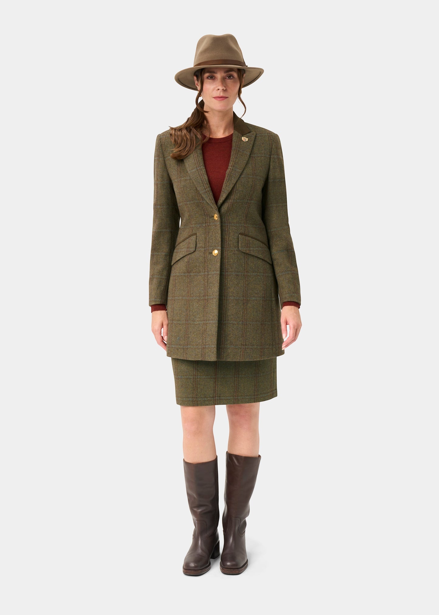 Combrook Ladies Tweed Water Repellent Mid-Thigh Coat in Laurel -  Regular Fit