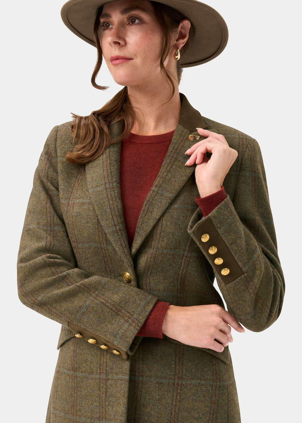 Combrook Ladies Tweed Water Repellent Mid-Thigh Coat in Laurel -  Regular Fit