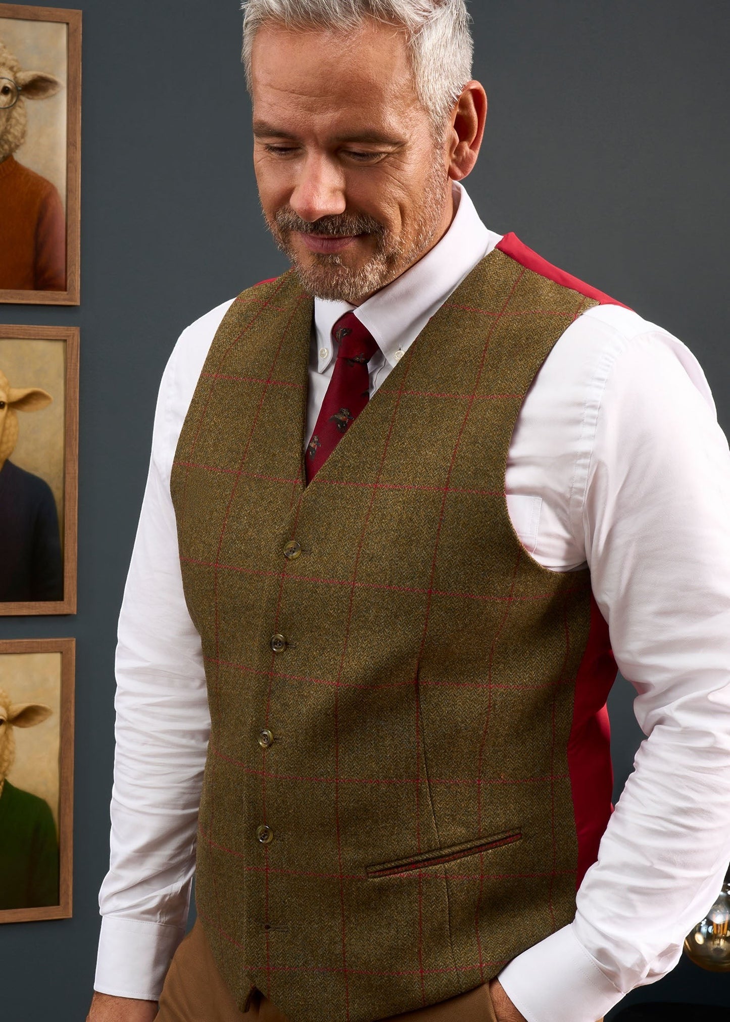 Combrook Men's Tweed Lined-Back Waistcoat In Sage
