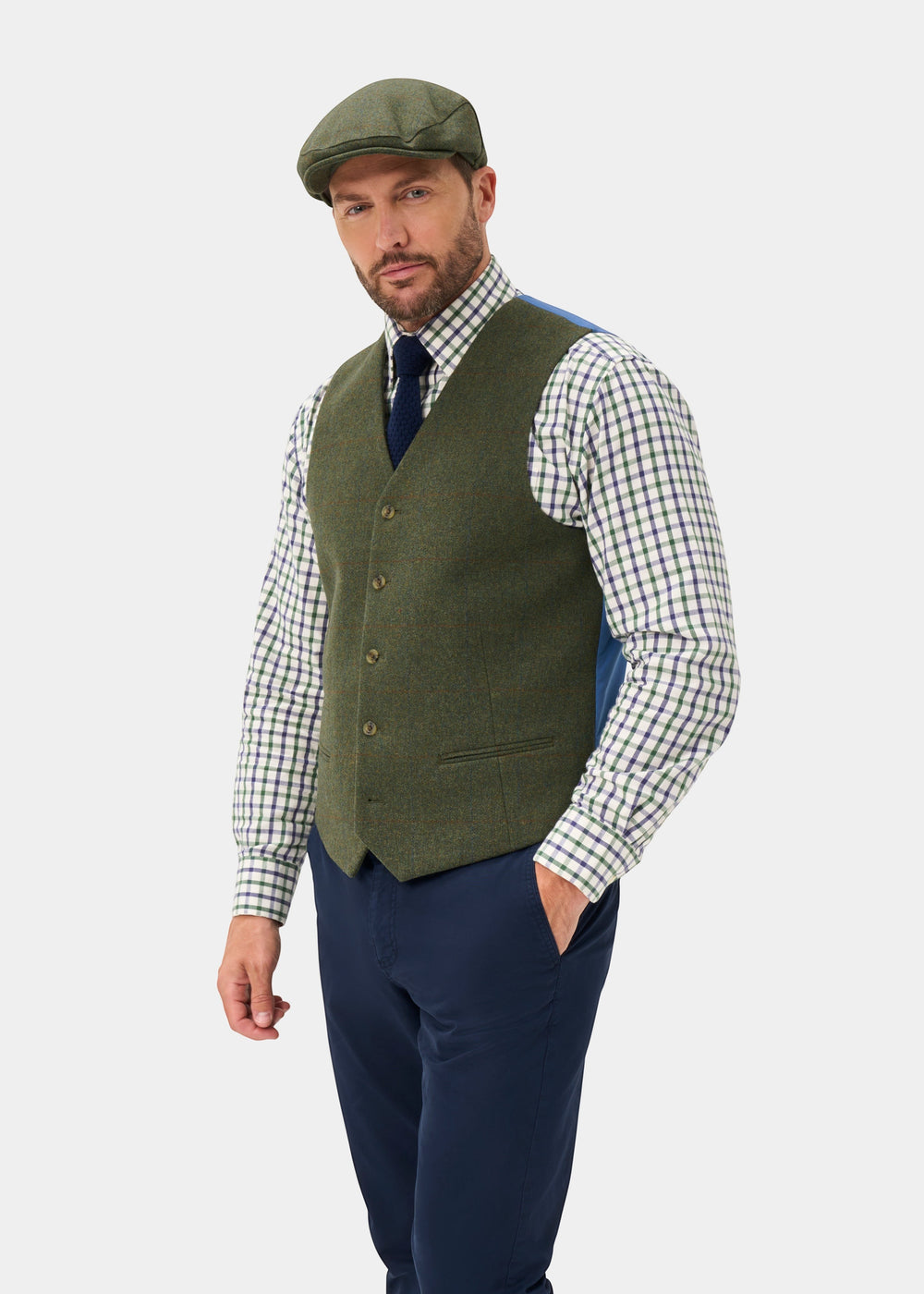 Combrook Men's Tweed Water Repellent Lined-Back Waistcoat in Mariner -  Regular Fit