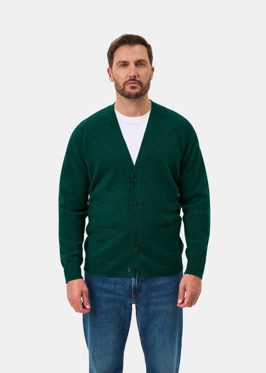 Cornwall Lambswool Vee Neck Cardigan In Mallard - Classic Fit