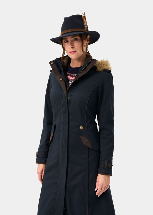 Dunswell Ladies Waterproof Long Coat In Dark Navy - Regular Fit