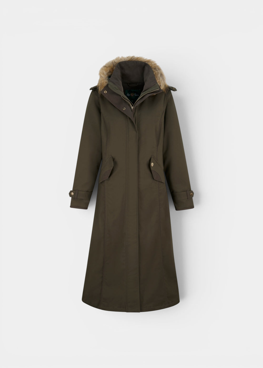 Dunswell Ladies Waterproof Long Coat In Olive - Regular Fit