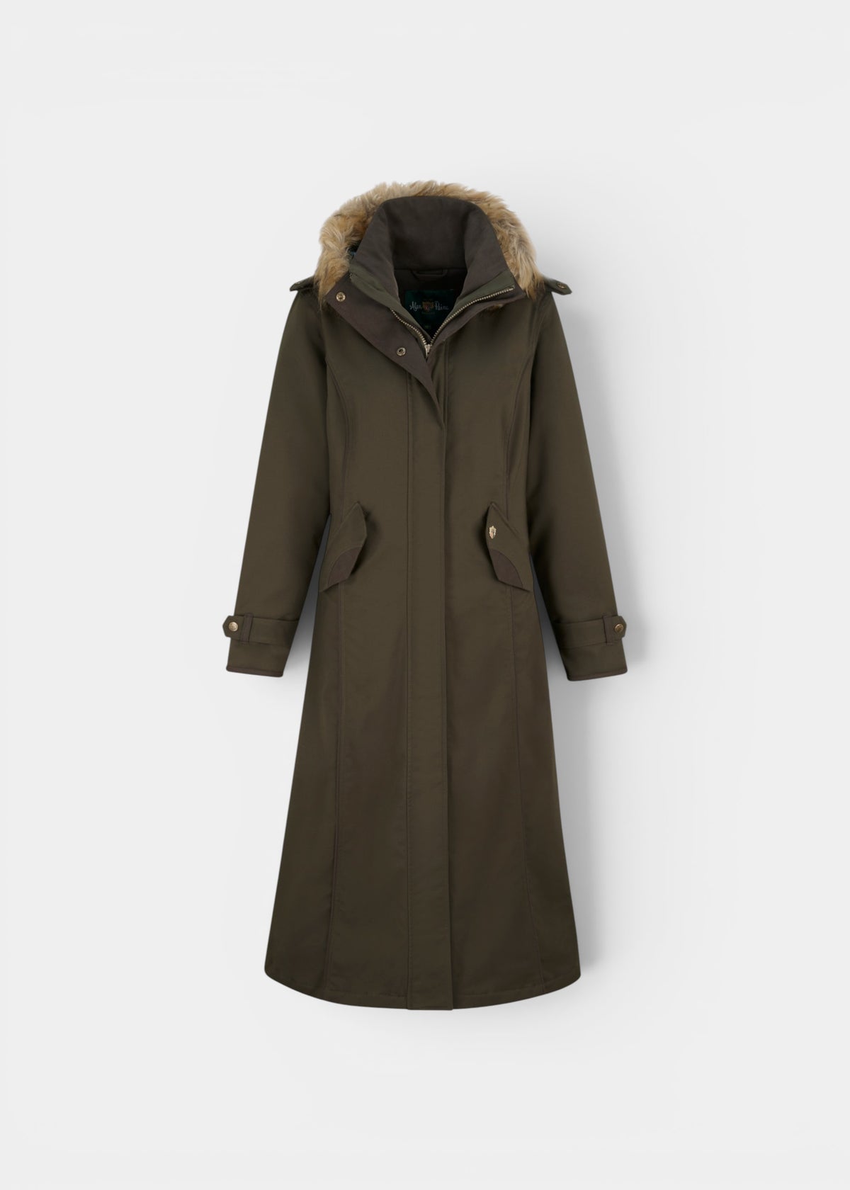 Dunswell Ladies Waterproof Long Coat In Olive - Regular Fit
