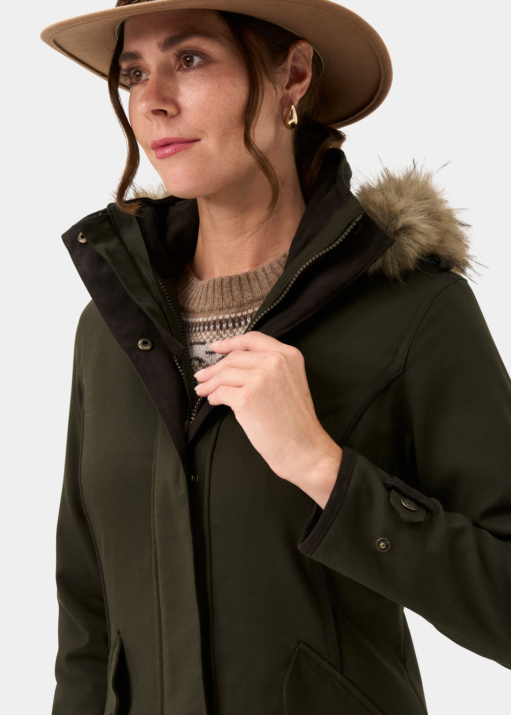 Dunswell Ladies Waterproof Long Coat In Olive - Regular Fit
