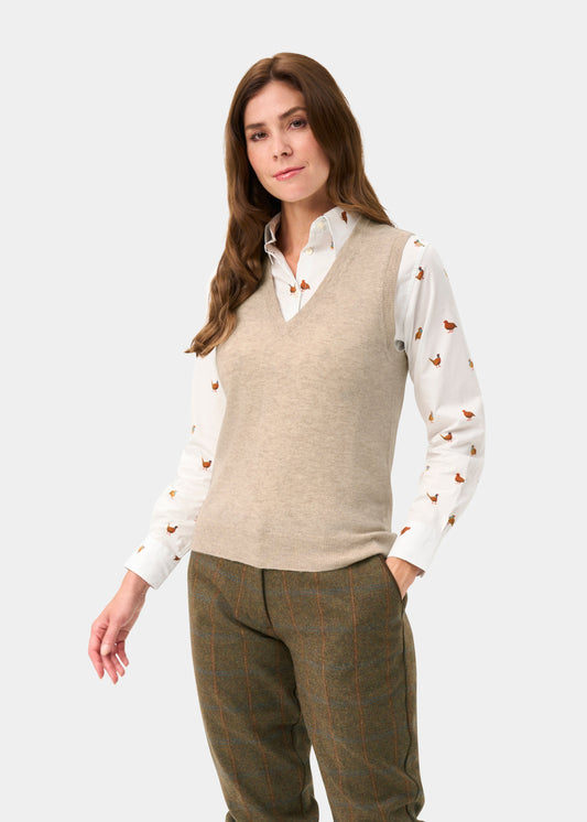 Erin Wool & Cashmere V-Neck Slipover In Porridge - Regular Fit