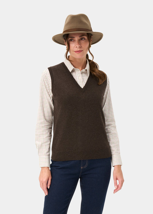 Erin Wool & Cashmere V-Neck Slipover In Walnut