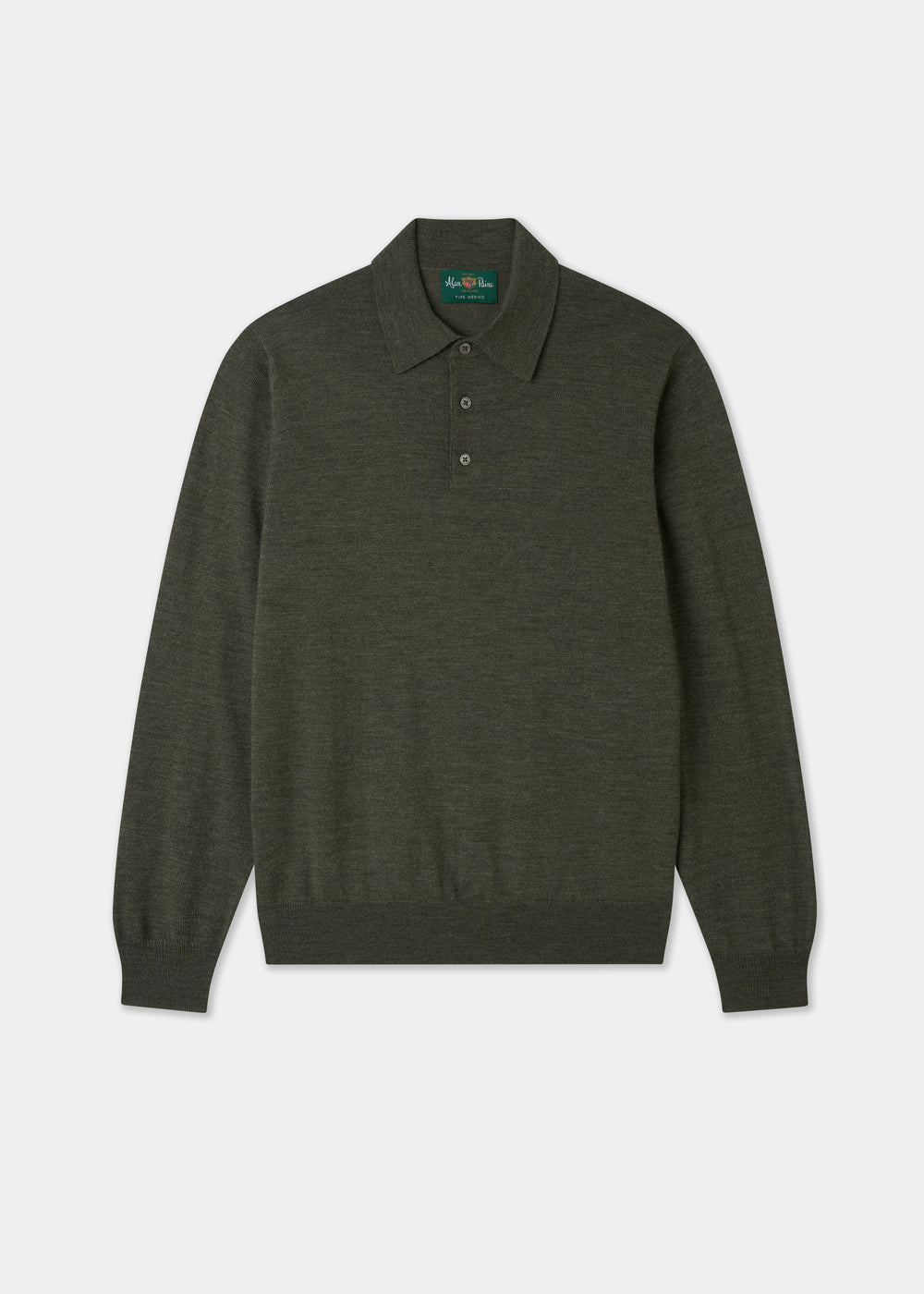 Men's Merino Wool Long Sleeve Polo Shirt in Seaweed