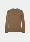 Isla Ladies Wool and Cashmere Vee Neck Jumper in Pecan