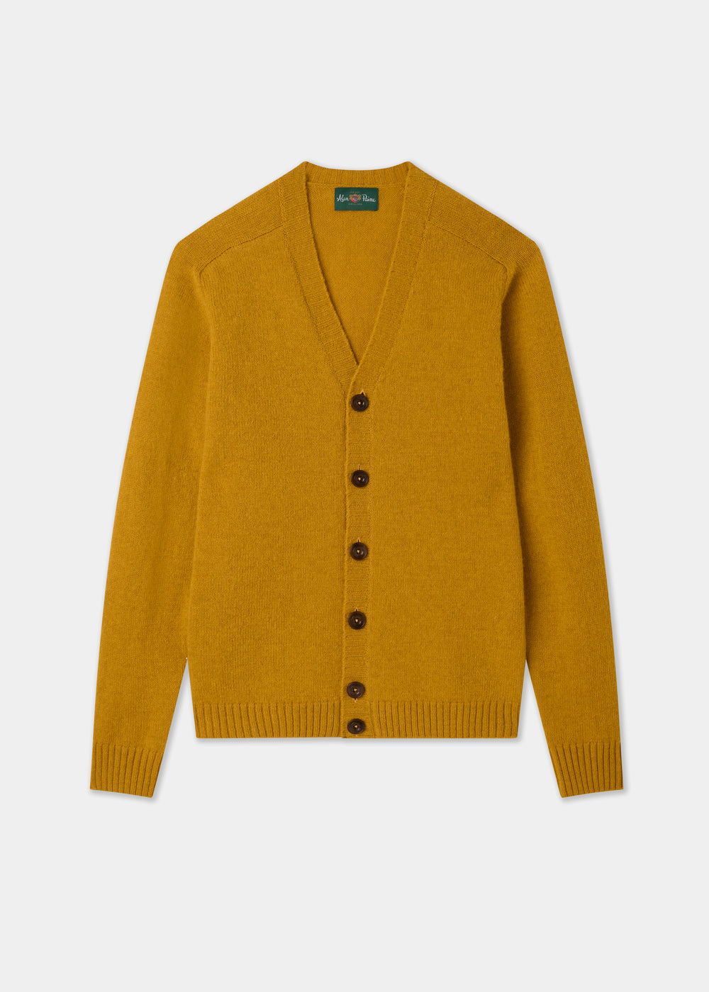 Men's Shetland Wool Cardigan Jumper in Old Gold