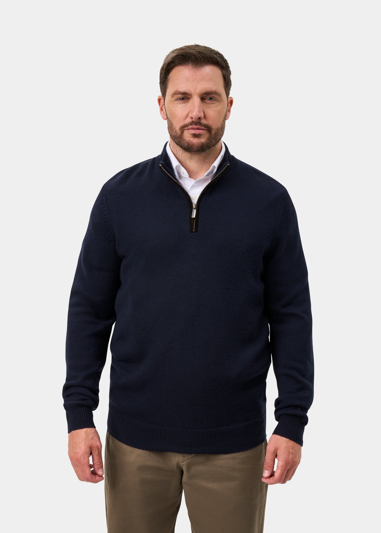 Kinmere Men's Merino Wool 1/4 Zip Jumper In Dark Navy
