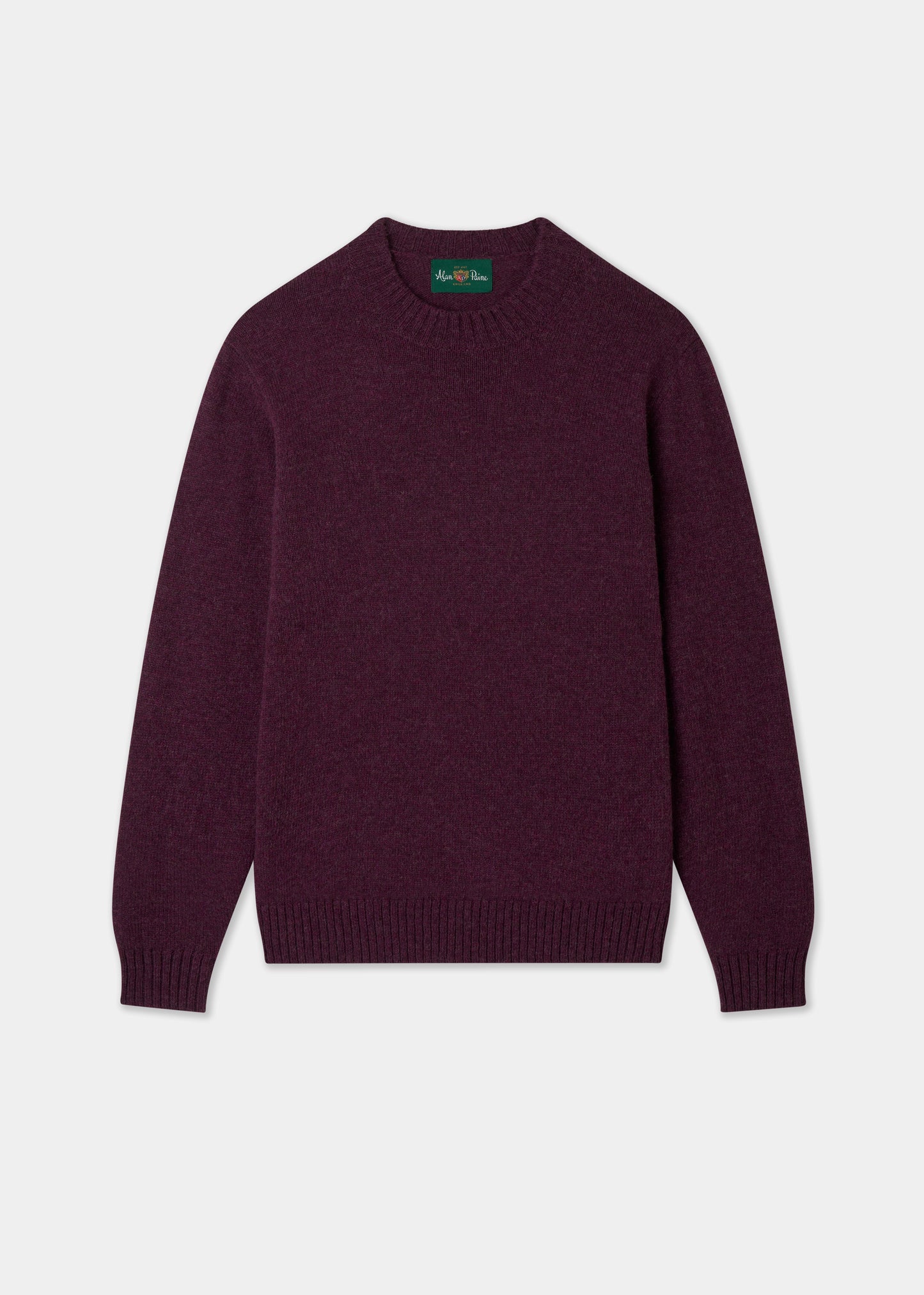 Men's Shetland Wool Crew Neck Jumper in Elderberry