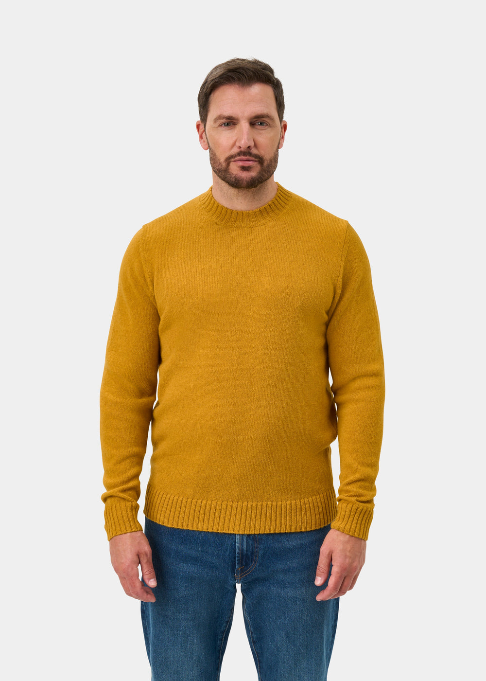 Kinnadie Supersoft Shetland Wool Crew Neck Jumper In Old Gold - Regular Fit