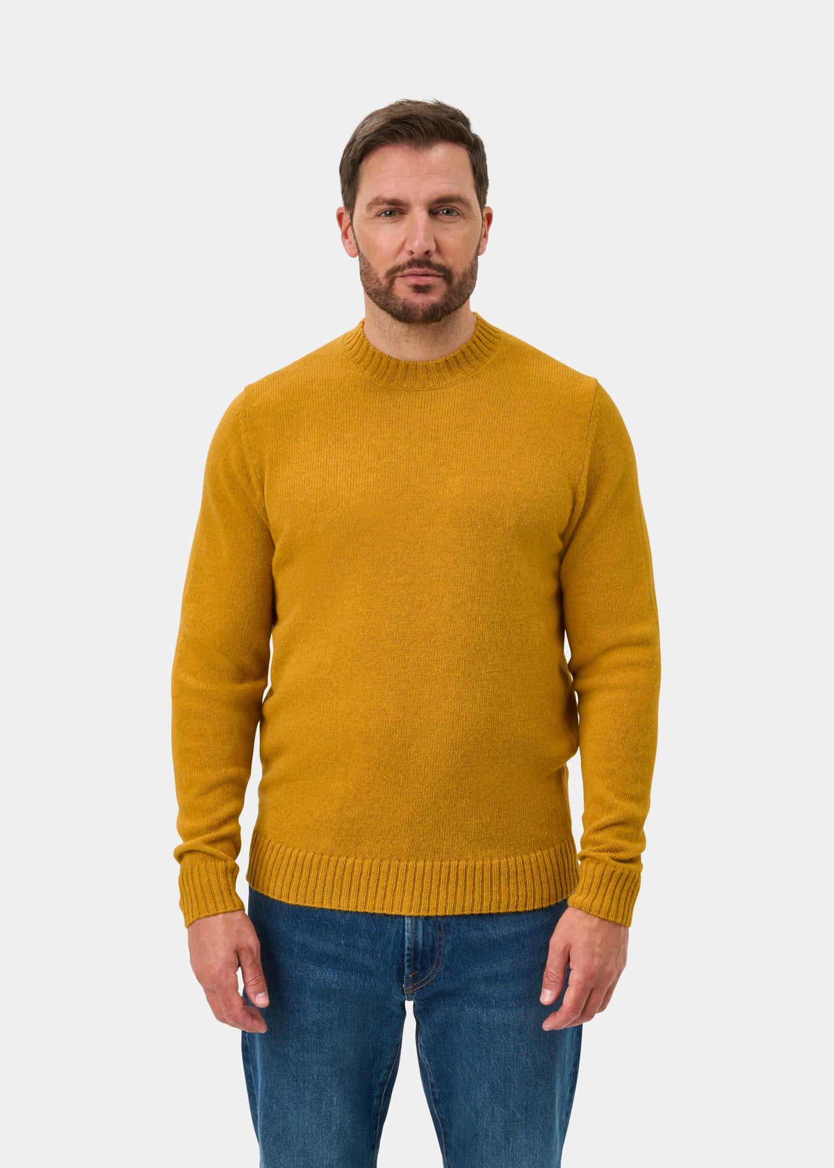 Kinnadie Supersoft Shetland Wool Crew Neck Jumper In Old Gold - Regular Fit