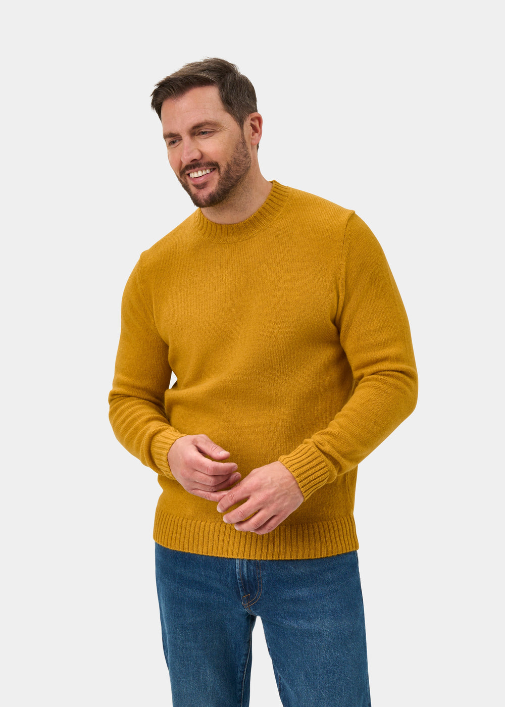 Kinnadie Supersoft Shetland Wool Crew Neck Jumper In Old Gold - Regular Fit