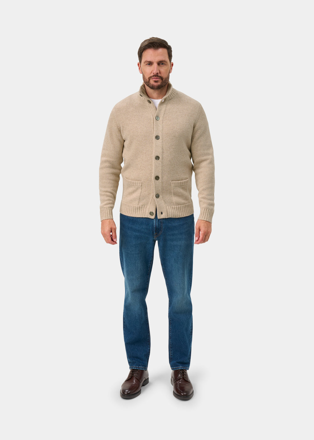 Landford Men's Lambswool Buttoned Jumper In Linen - Regular Fit