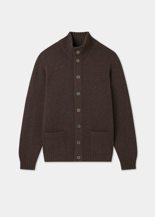 Men's Lambswool Buttoned Jumper With Mock Neck In Mocha