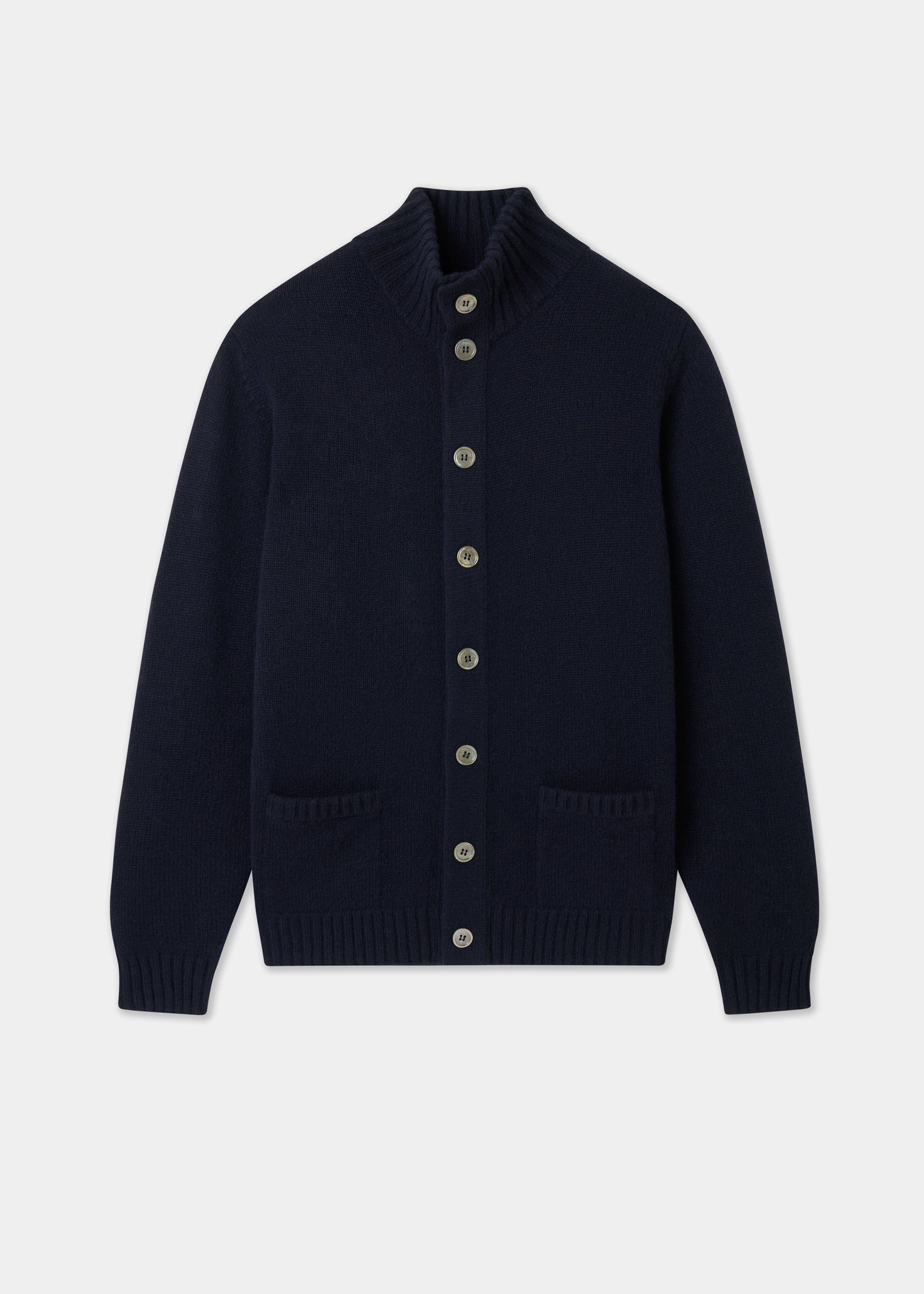 Men's Lambswool Buttoned Jumper With Mock Neck In Navy