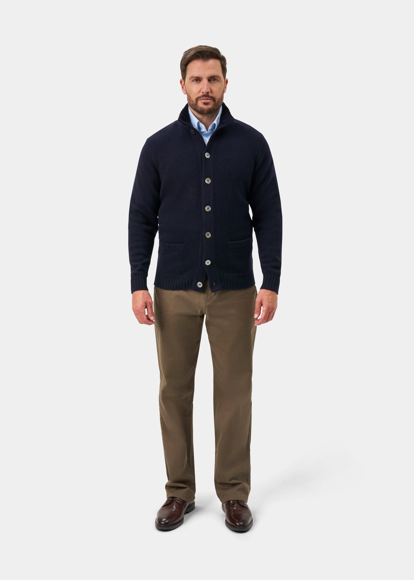 Landford Men's Lambswool Buttoned Jumper In Navy - Regular Fit