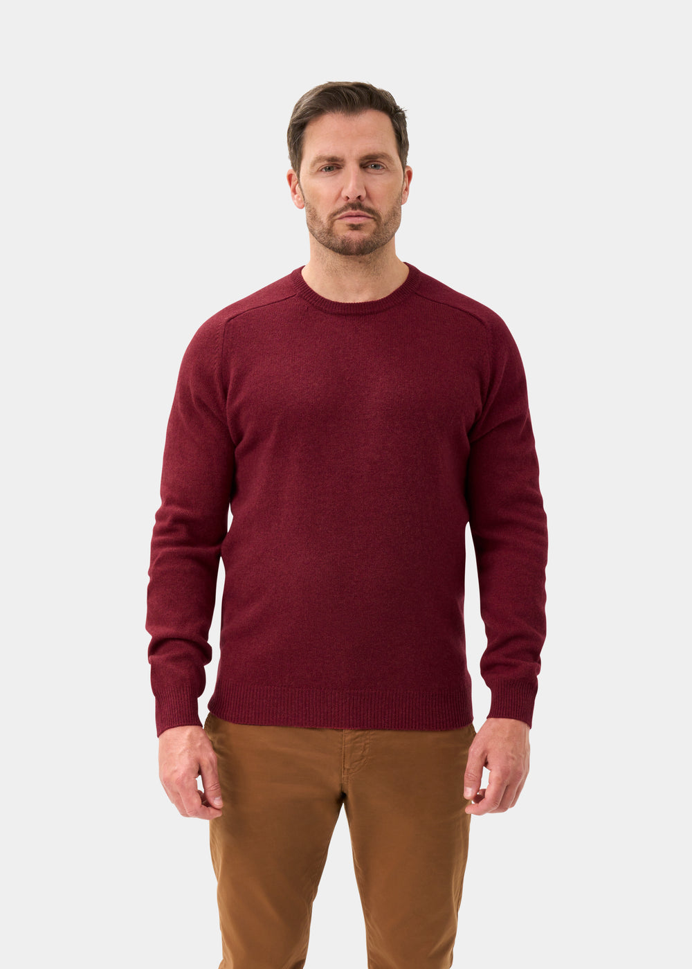 Men's Lambswool Crew Neck Jumper in Garnet